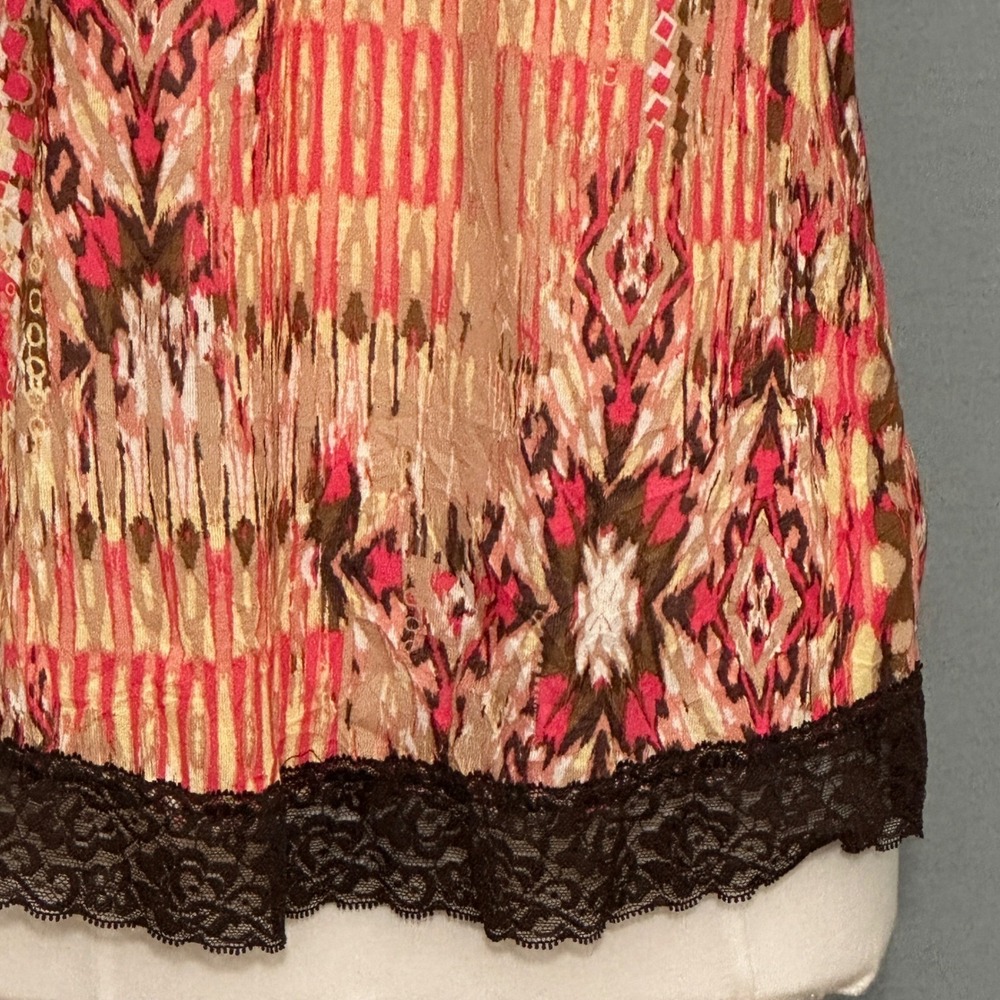 VTG Boho Festival Top L Brown Pink Abstract Lace Trim Camisole Earthy Y2K Indie - Picture 4 of 15